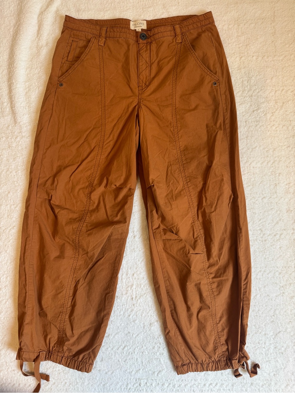 Pilcro Anthropologie Utility Parachute Jogger Pants Brown Ankle Tie Size S
